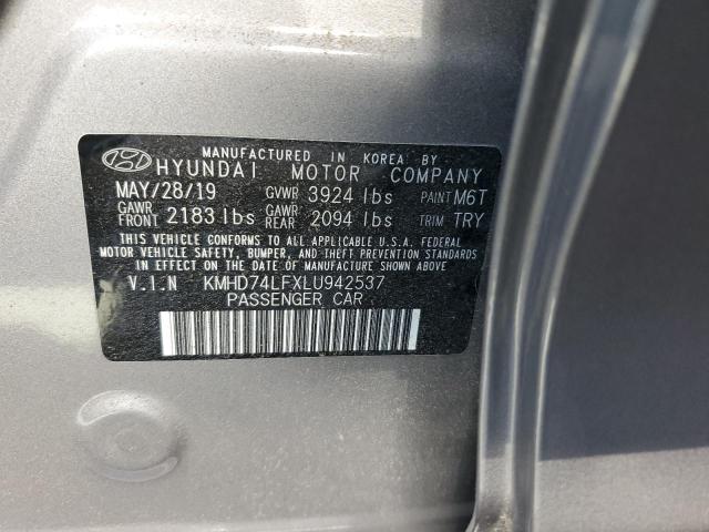 KMHD74LFXLU942537 - 2020 HYUNDAI ELANTRA SE GRAY photo 12