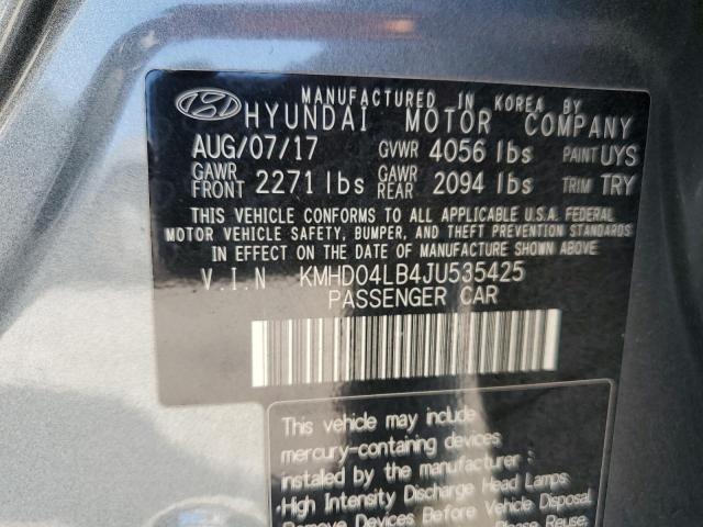 KMHD04LB4JU535425 - 2018 HYUNDAI ELANTRA SPORT GRAY photo 12