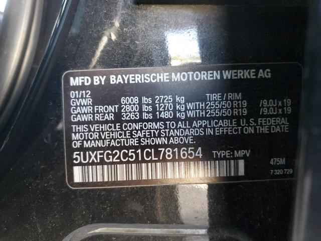 5UXFG2C51CL781654 - 2012 BMW X6 XDRIVE35I BLACK photo 12