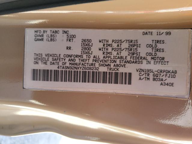 4TASN92NXYZ608232 - 2000 TOYOTA TACOMA XTRACAB PRERUNNER ყავისფერი ფოტო 12
