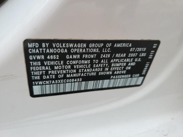 1VWCN7A3XEC008433 - 2014 VOLKSWAGEN PASSAT SEL WHITE photo 12