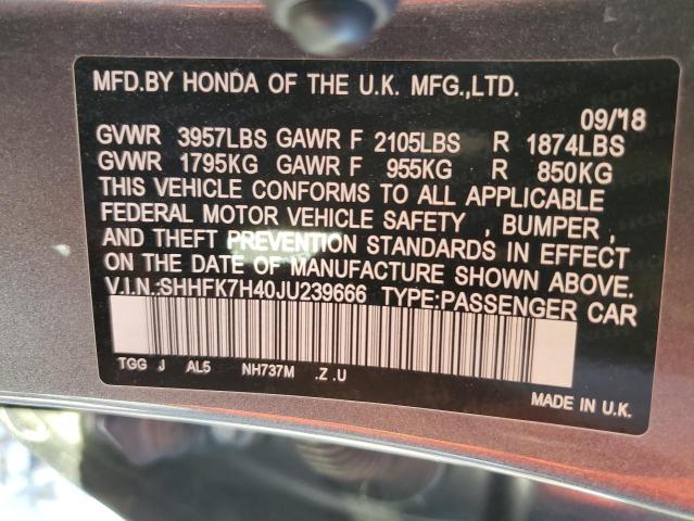 SHHFK7H40JU239666 - 2018 HONDA CIVIC SPORT გრაფიტი ფოტო 13