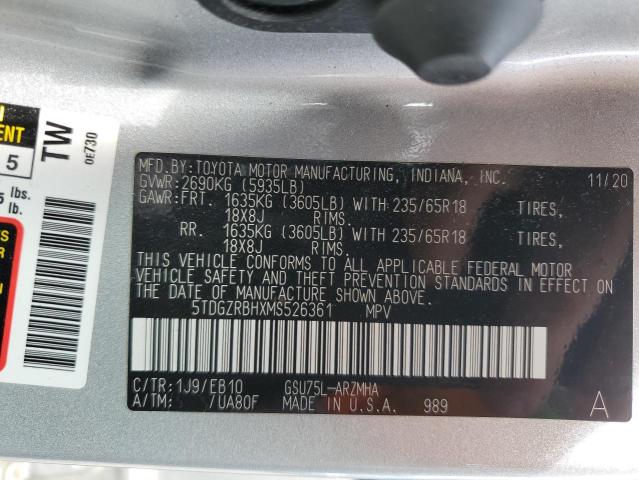 5TDGZRBHXMS526361 - 2021 TOYOTA HIGHLANDER XLE Plata foto 14