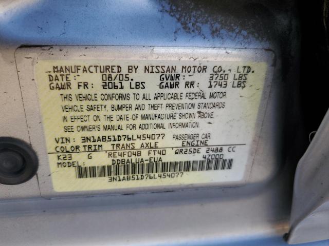 3N1AB51D76L454077 - 2006 NISSAN SENTRA SE-R SPEC V SILVER photo 12