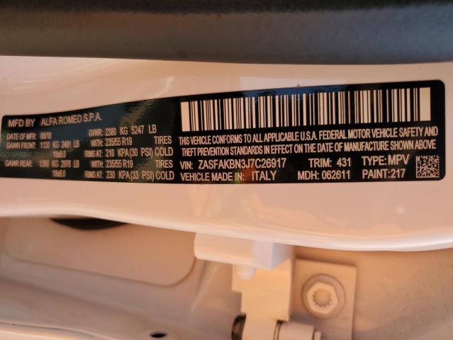 ZASFAKBN3J7C26917 - 2018 ALFA ROMEO STELVIO TI WHITE photo 13