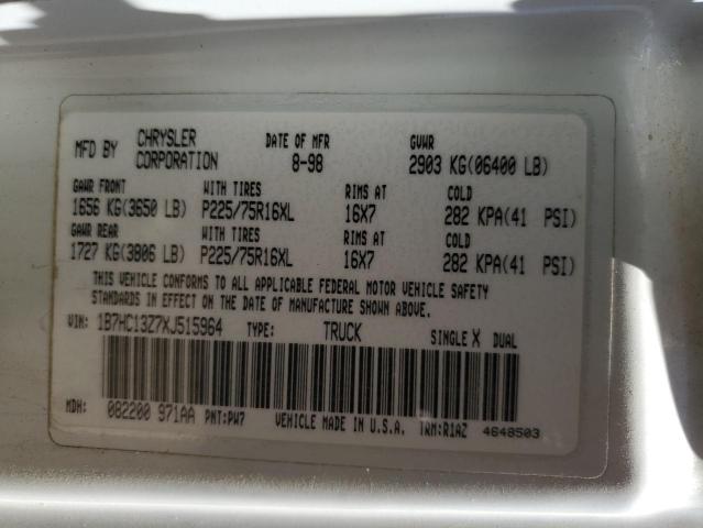 1B7HC13Z7XJ515964 - 1999 DODGE RAM 1500 თეთრი ფოტო 12