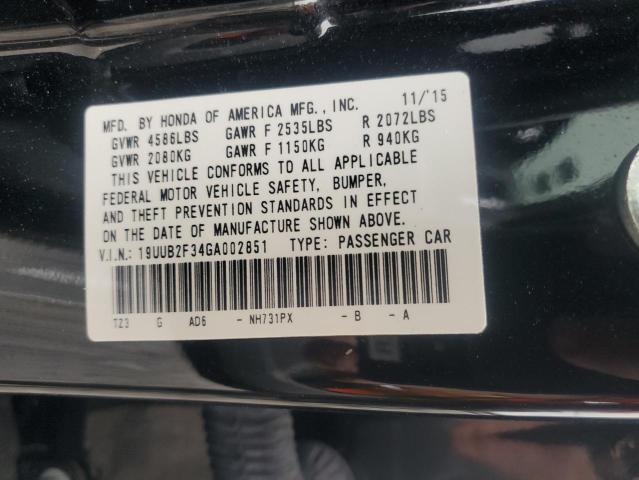 19UUB2F34GA002851 - 2016 ACURA TLX შავი ფოტო 12