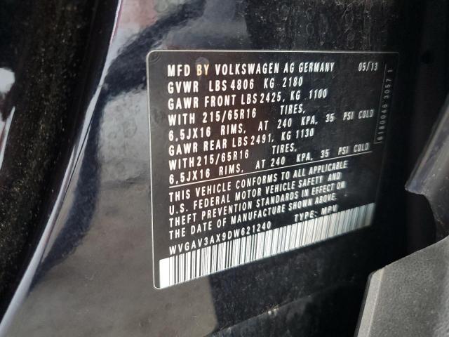 WVGAV3AX9DW621240 - 2013 VOLKSWAGEN TIGUAN S BLACK photo 13