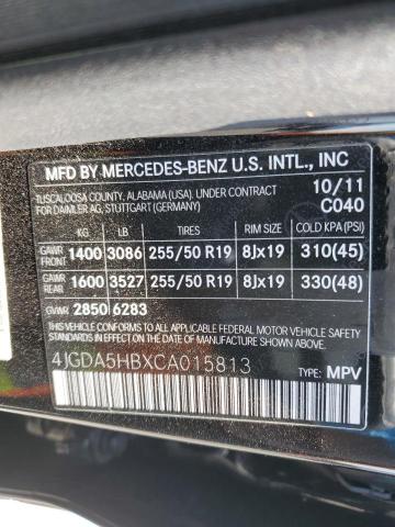 4JGDA5HBXCA015813 - 2012 MERCEDES-BENZ ML 350 4MATIC BLACK photo 13