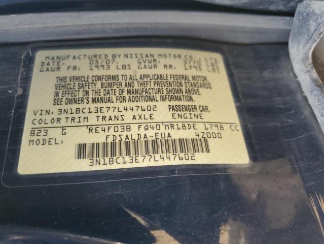 3N1BC13E77L447602 - 2007 NISSAN VERSA S BLUE photo 12