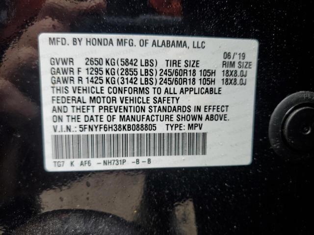 5FNYF6H38KB088805 - 2019 HONDA PILOT EX BLACK photo 14