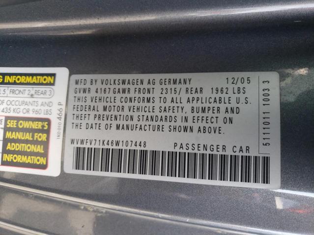 WVWFV71K46W107448 - 2006 VOLKSWAGEN GTI GRAY photo 13