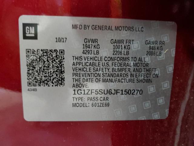 1G1ZF5SU6JF150270 - 2018 CHEVROLET MALIBU HYBRID RED photo 12