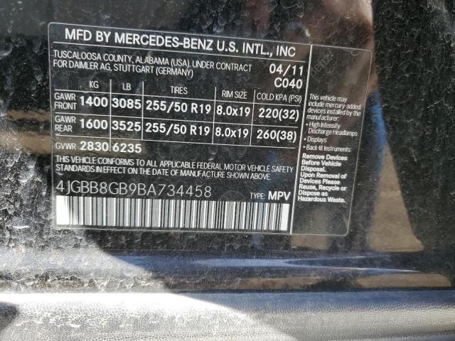 4JGBB8GB9BA734458 - 2011 MERCEDES-BENZ ML 350 4MATIC BLACK photo 14