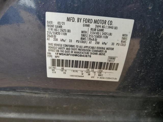 1FMSK8FH0MGB43876 - 2021 FORD EXPLORER LIMITED BLUE photo 13