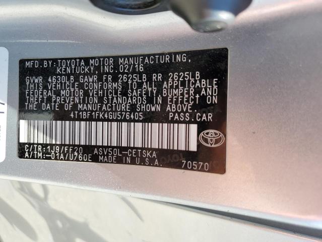4T1BF1FK4GU576405 - 2016 TOYOTA CAMRY LE SILVER photo 12