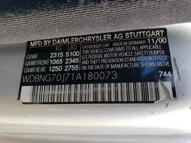 WDBNG70J71A180073 - 2001 MERCEDES-BENZ S 430 SILVER photo 12