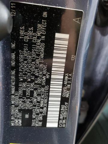 5TDBK3EH8CS121105 - 2012 TOYOTA HIGHLANDER BASE BLUE photo 14