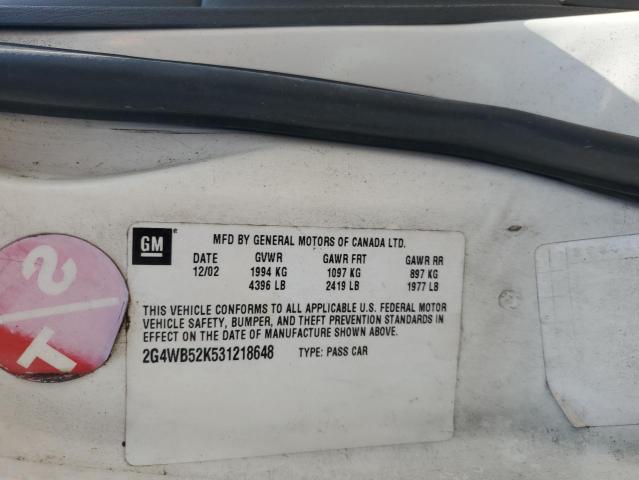 2G4WB52K531218648 - 2003 BUICK REGAL LS WHITE photo 12