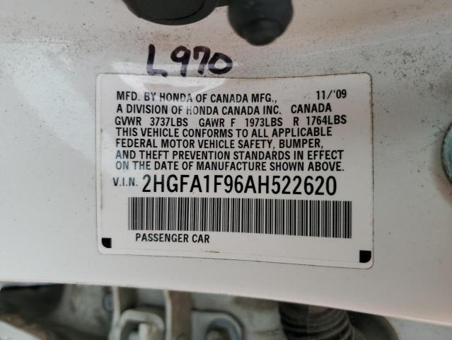 2HGFA1F96AH522620 - 2010 HONDA CIVIC EXL 白色 照片 12