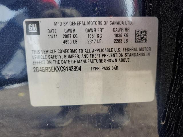 2G4GR5EKXC9143894 - 2012 BUICK REGAL Կապույտ լուսանկար 13