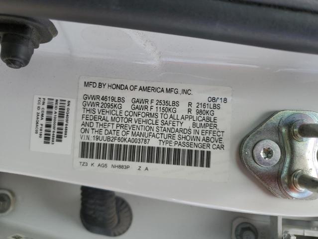 19UUB2F60KA003787 - 2019 ACURA TLX TECHNOLOGY WHITE photo 12