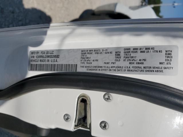 1C6RR6LG9MS539582 - 2021 RAM 1500 CLASS SLT თეთრი ფოტო 12