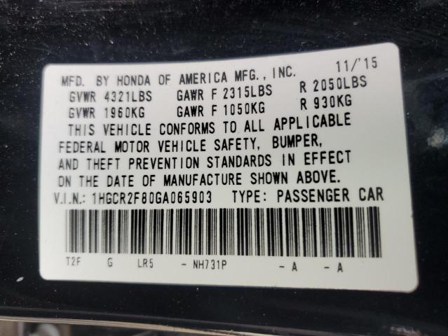 1HGCR2F80GA065903 - 2016 HONDA ACCORD EXL BLACK photo 12