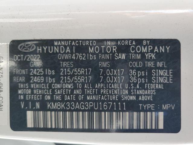 KM8K33AG3PU167111 - 2023 HYUNDAI KONA SEL WHITE photo 13