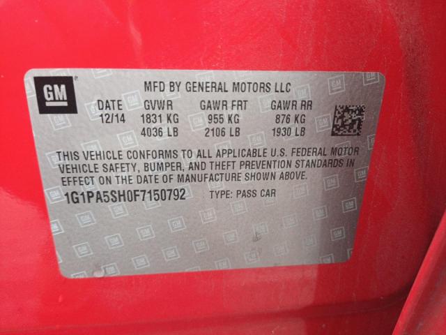 1G1PA5SH0F7150792 - 2015 CHEVROLET CRUZE LS RED photo 10