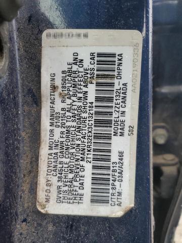 2T1KR32EX3C132184 - 2003 TOYOTA COROLLA MA XR BLUE photo 12