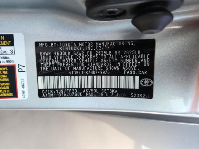 4T1BF1FK7HU748976 - 2017 TOYOTA CAMRY LE GRAY photo 13