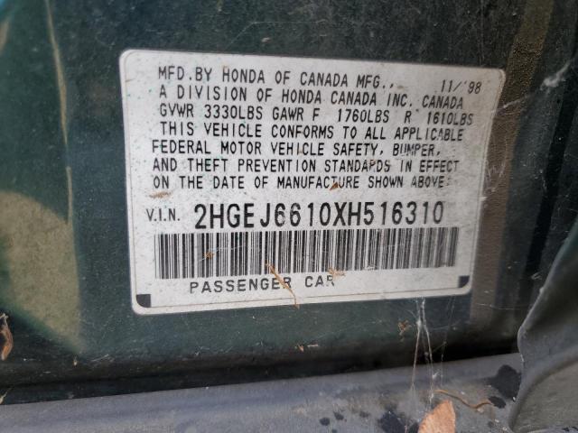 2HGEJ6610XH516310 - 1999 HONDA CIVIC BASE GREEN photo 13