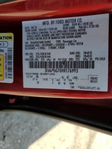 3FA6P0G70HR176993 - 2017 FORD FUSION S RED photo 12