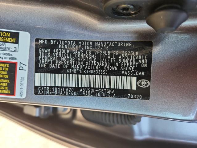 4T1BF1FK4HU633655 - 2017 TOYOTA CAMRY LE GRAY photo 13