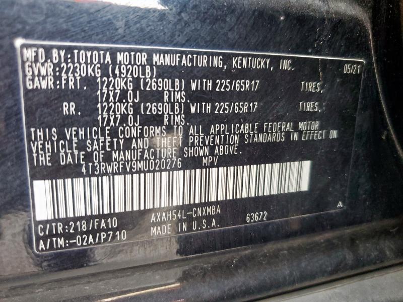 4T3RWRFV9MU020276 - 2021 TOYOTA RAV4 XLE BLACK photo 14