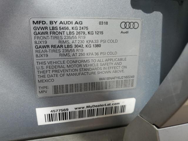 WA1BNAFY6J2160249 - 2018 AUDI Q5 PREMIUM PLUS ვერცხლისფერი ფოტო 14