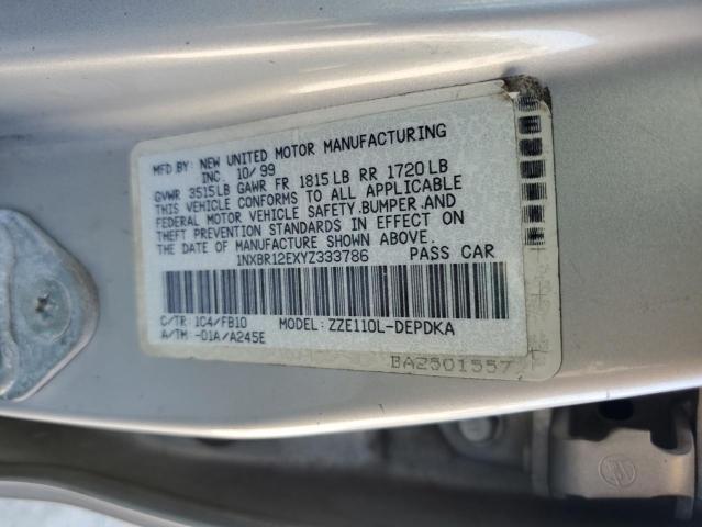 1NXBR12EXYZ333786 - 2000 TOYOTA COROLLA VE 银色 照片 12