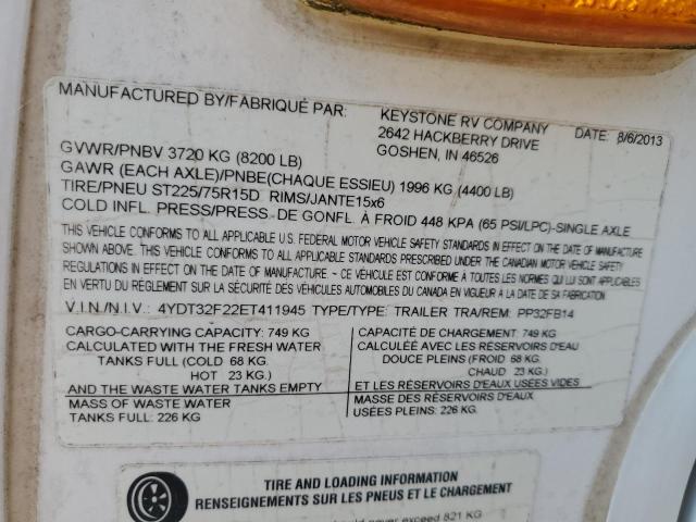 4YDT32F22ET411945 - 2014 KEYSTONE PASSPORT TWO TONE photo 10