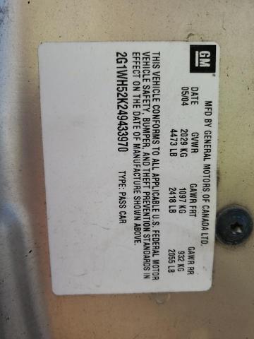 2G1WH52K249433970 - 2004 CHEVROLET IMPALA LS BEIGE photo 12