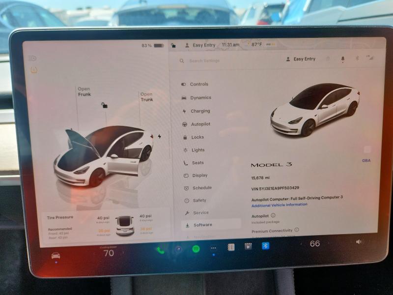 5YJ3E1EA9PF503429 - 2023 TESLA MODEL 3 أبيض صورة 9