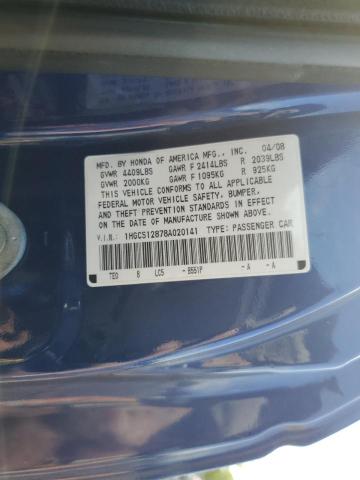 1HGCS12878A020141 - 2008 HONDA ACCORD EXL BLUE photo 12