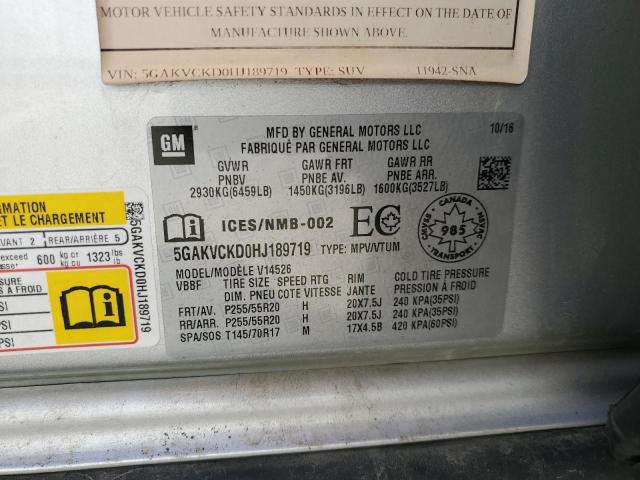 5GAKVCKD0HJ189719 - 2017 BUICK ENCLAVE 银色 照片 14