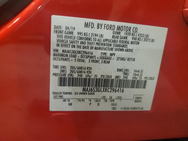 MAJ6S3GLXKC296416 - 2019 FORD ECOSPORT SE Rot Foto 12