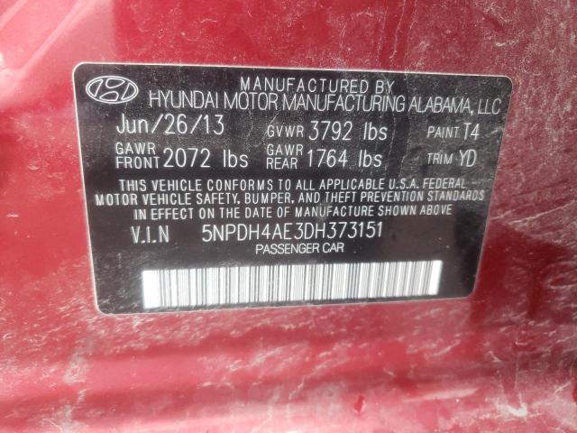 5NPDH4AE3DH373151 - 2013 HYUNDAI ELANTRA GLS RED photo 13