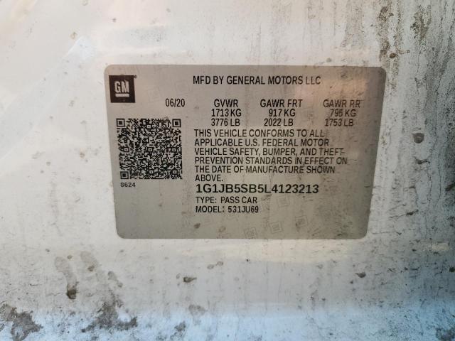 1G1JB5SB5L4123213 - 2020 CHEVROLET SONIC LS 白色 照片 12