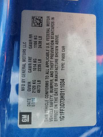 1G1FF3D73H0111034 - 2017 CHEVROLET CAMARO SS BLUE photo 12