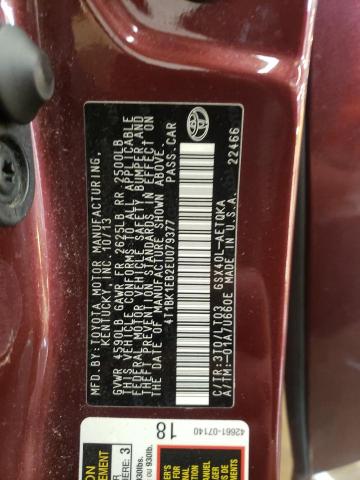 4T1BK1EB2EU079377 - 2014 TOYOTA AVALON BASE BURGUNDY photo 12