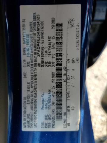 3FADP4EJ5KM124325 - 2019 FORD FIESTA SE ლურჯი ფოტო 12