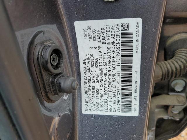 2HGFC2F63LH505881 - 2020 HONDA CIVIC LX GRAY photo 12